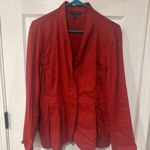 Eileen Fisher Burnt Red Linen Jacket Workwear Career Core Office Blazer Zip L